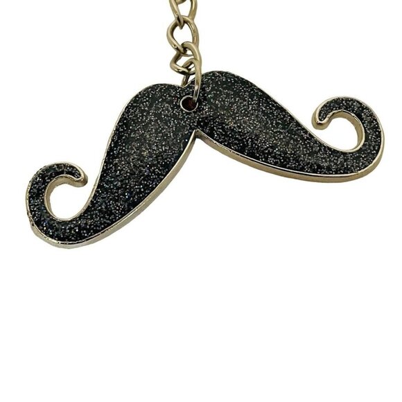 Silver Glitter Mustache Keychain Charm with Fob Clip Flash My Stache 4 1/2" - Picture 8 of 8